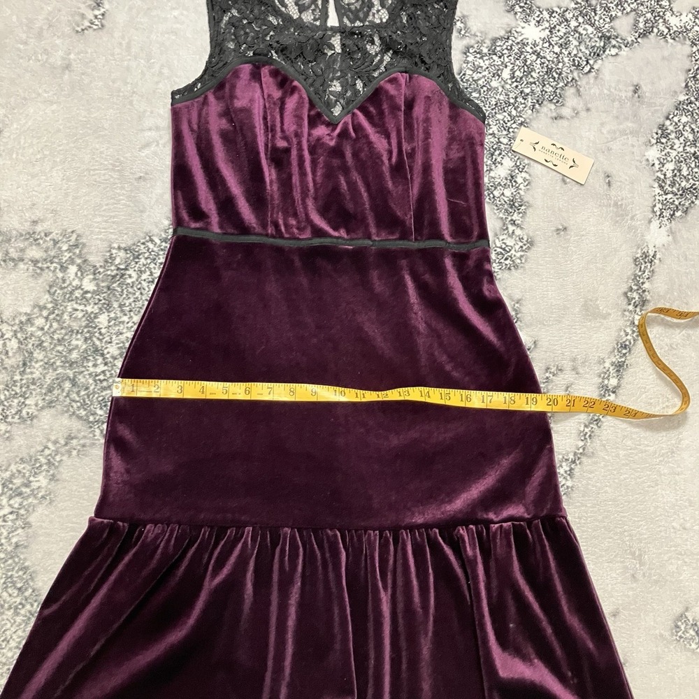 Nanette‎ Lepore Velvet Lace Dress Womens Size 8 Plum Very Black Sleeveless NWT - Picture 4 of 12